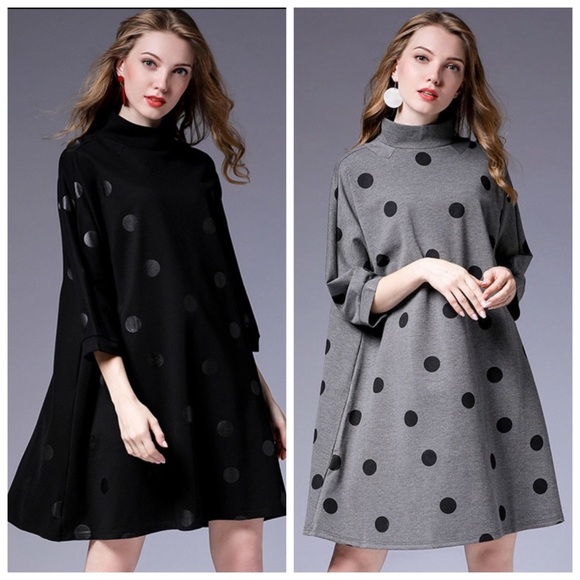 Black & Gray Polka Dot Oversize Dress - Picture 2 of 8